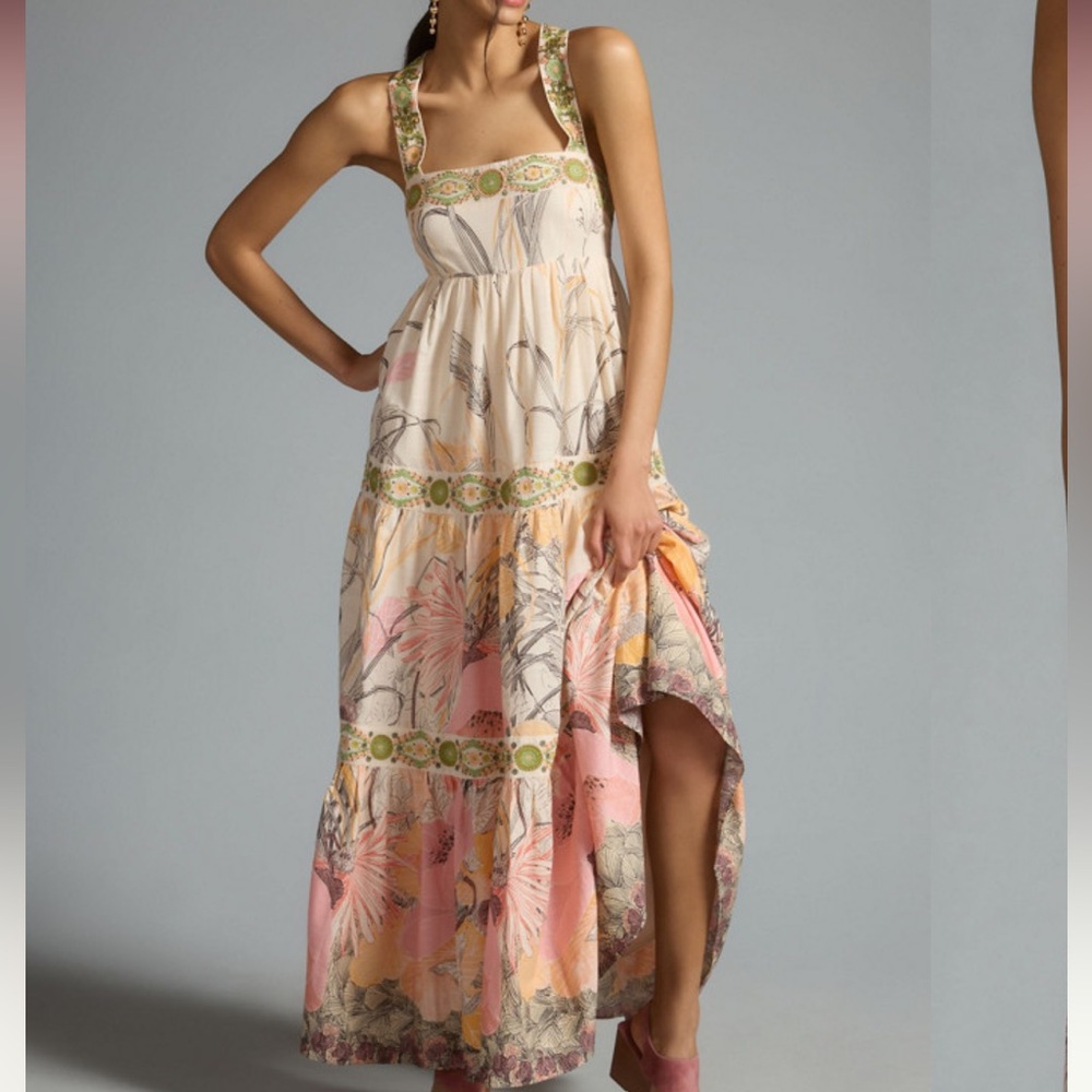 Anthropologie Squareneck Floral Maxi Dress
